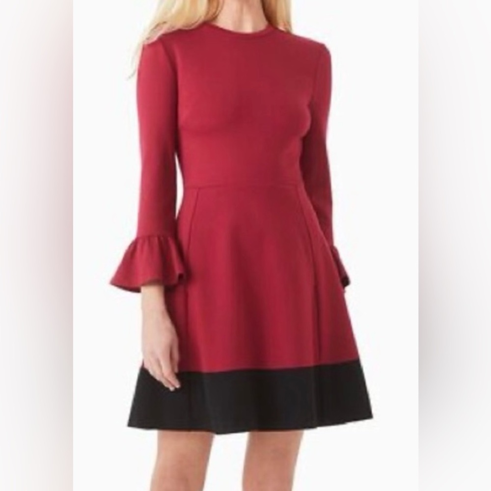 Kate Spade Burgundy & Black Dress Size S NWT Color block bell sleeve Ponte